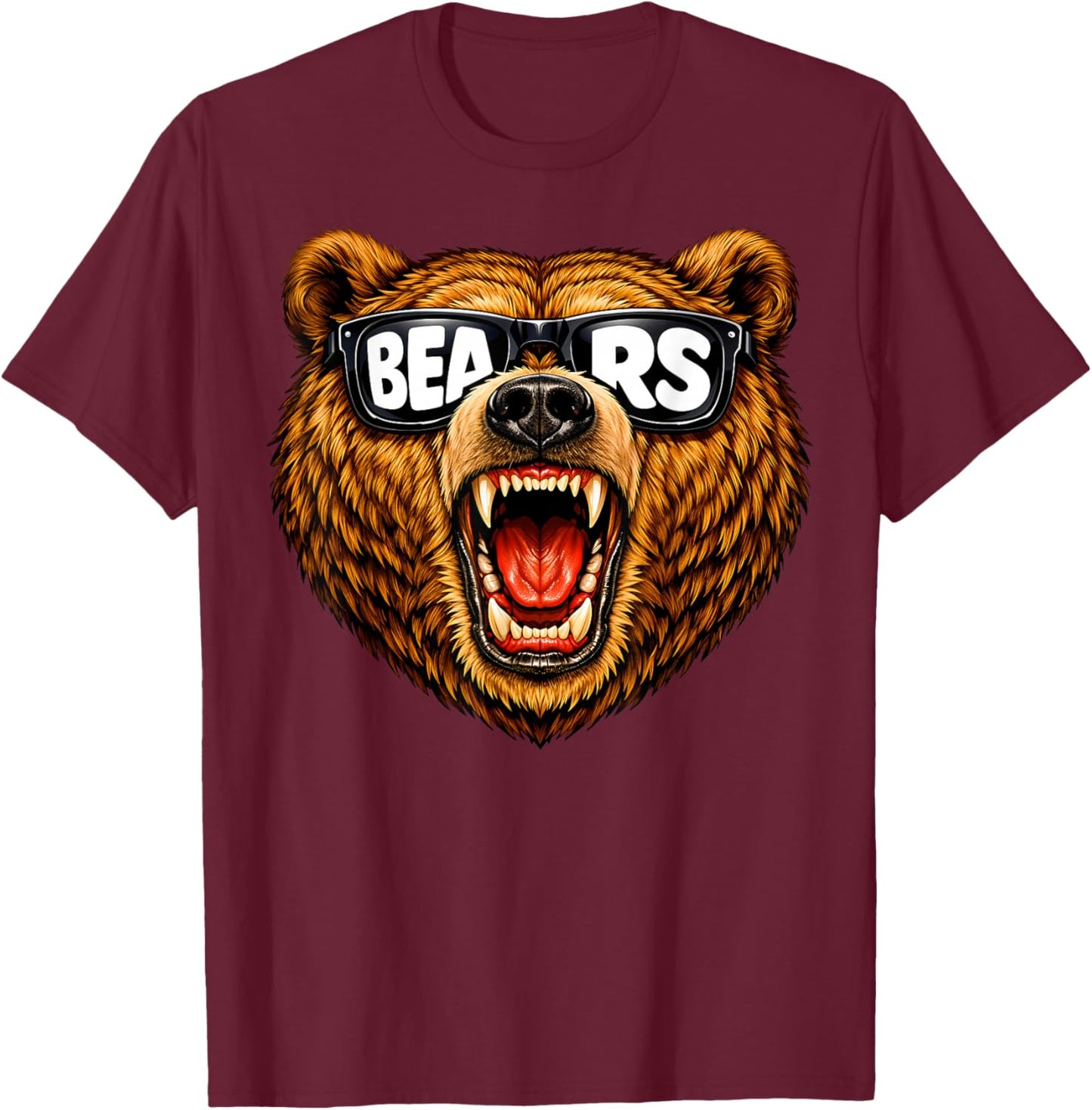 Roaring Grizzly Outdoor Wildlife Graphic Women Kids T-Shirt - T-Shirt | Maroon