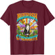 Nourish Curiosity Psychedelic Tuxedo Cat - Trippy Mushroom T-Shirt - T-Shirt | Maroon