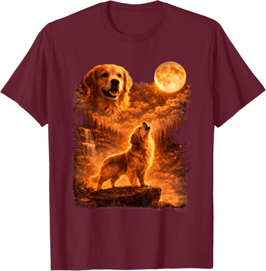 Golden Retriever Howling to The Moon Funny Vintage Dog Lover T-Shirt - T-Shirt | Maroon