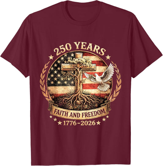 250 Years American 1776 2026 250th USA Birthday 4th of July T-Shirt - T-Shirt | Maroon