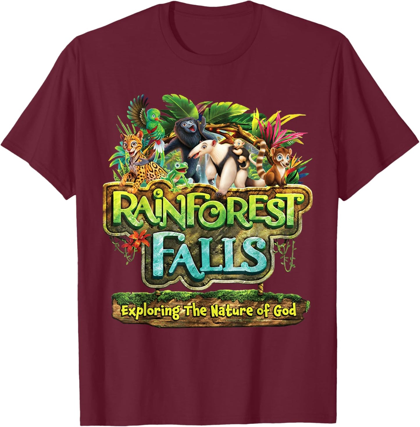 Rainforest Falls Exploring The Nature of God VBS 2026 T-Shirt - T-Shirt | Maroon