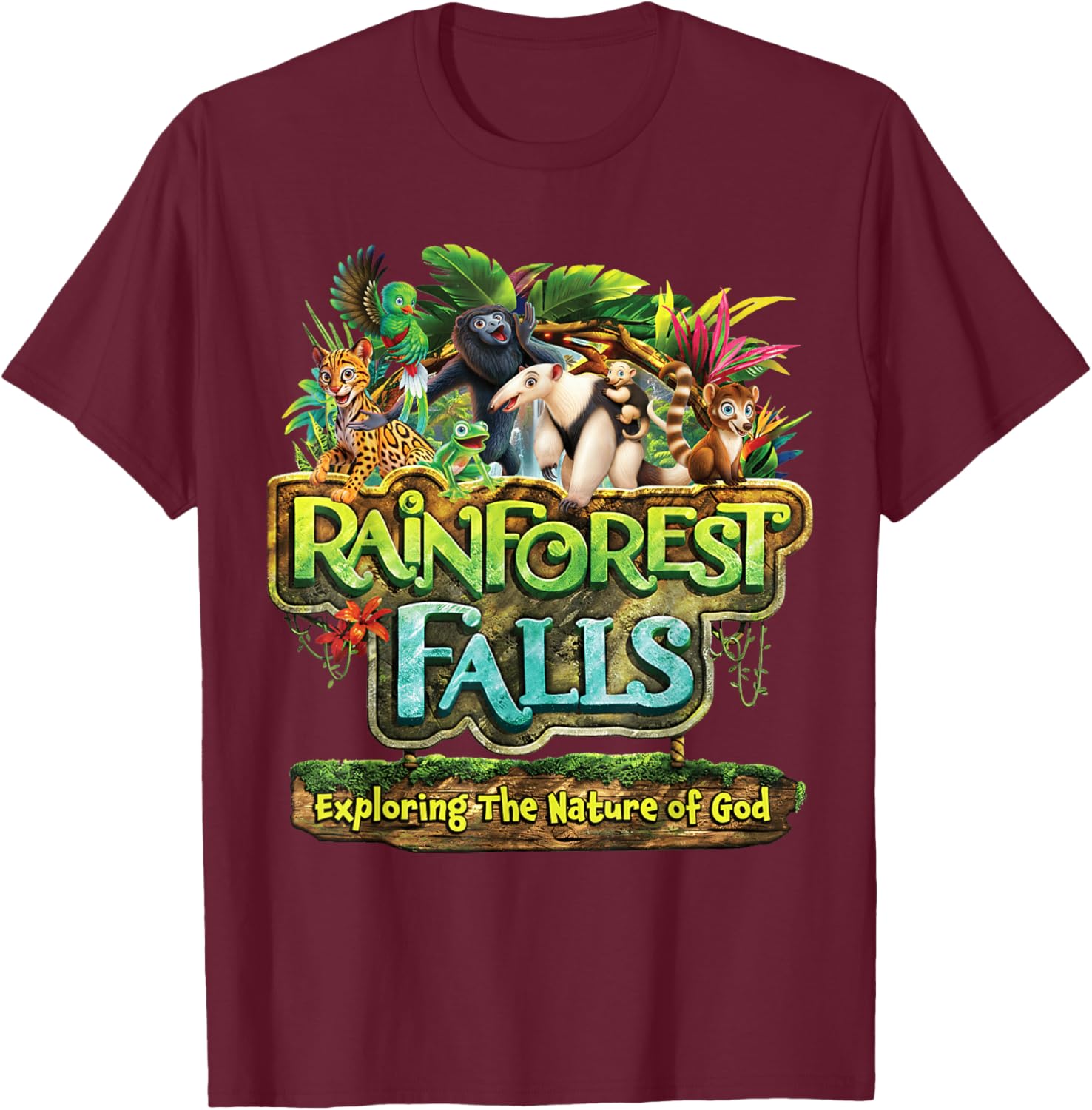 Rainforest Falls Exploring The Nature of God VBS 2026 T-Shirt - T-Shirt | Maroon
