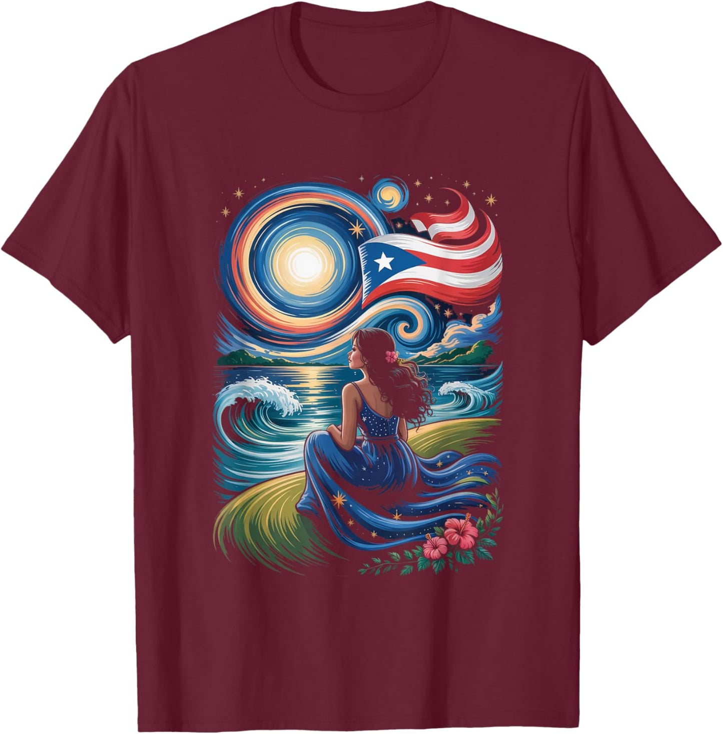 Puerto Rico Heart Boricua Woman Boriquen Bori Pride T-Shirt - T-Shirt | Maroon