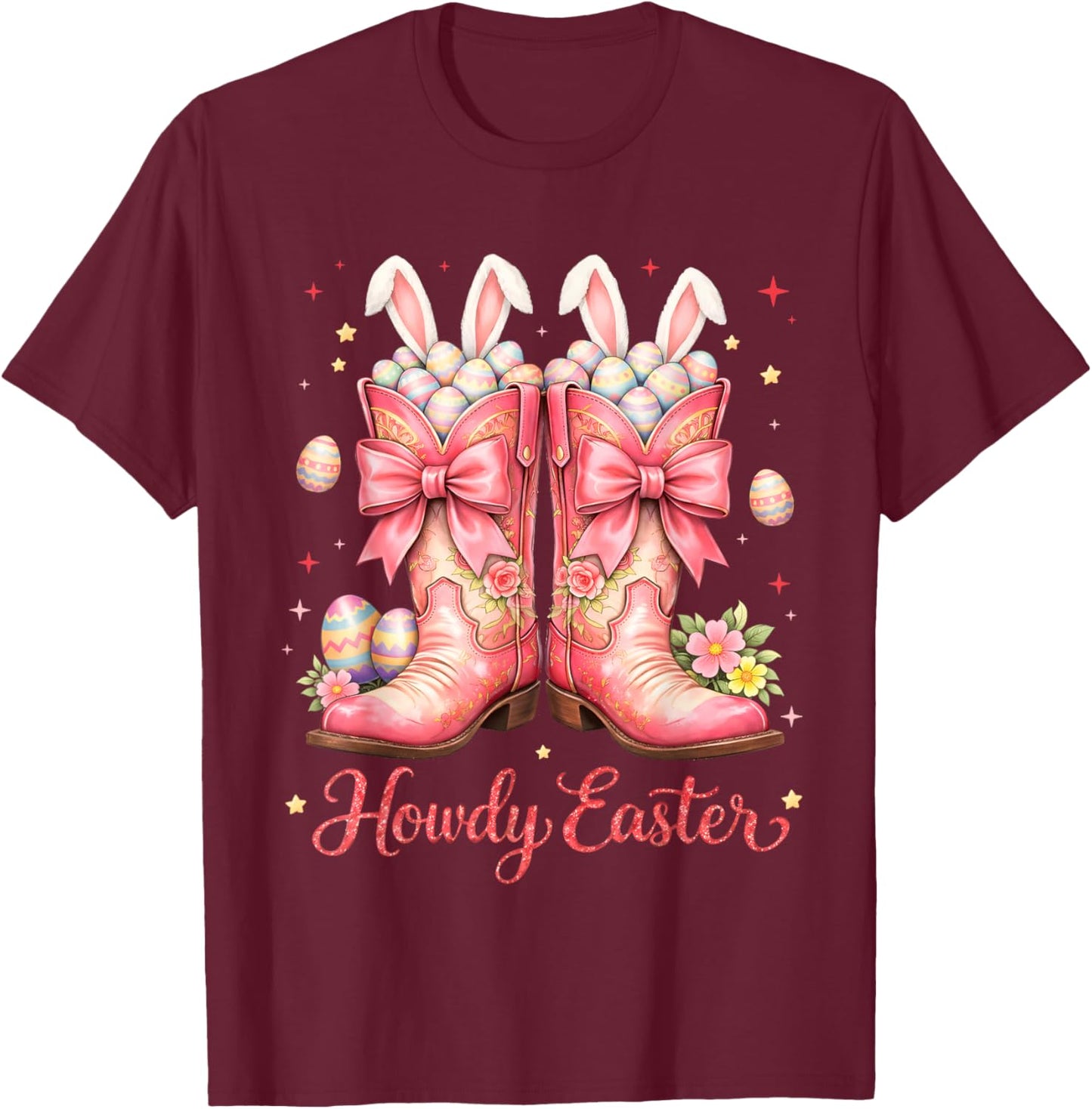 Howdy Easter Coquette Bow Bunny Western Easter Girl Women T-Shirt - T-Shirt | Maroon