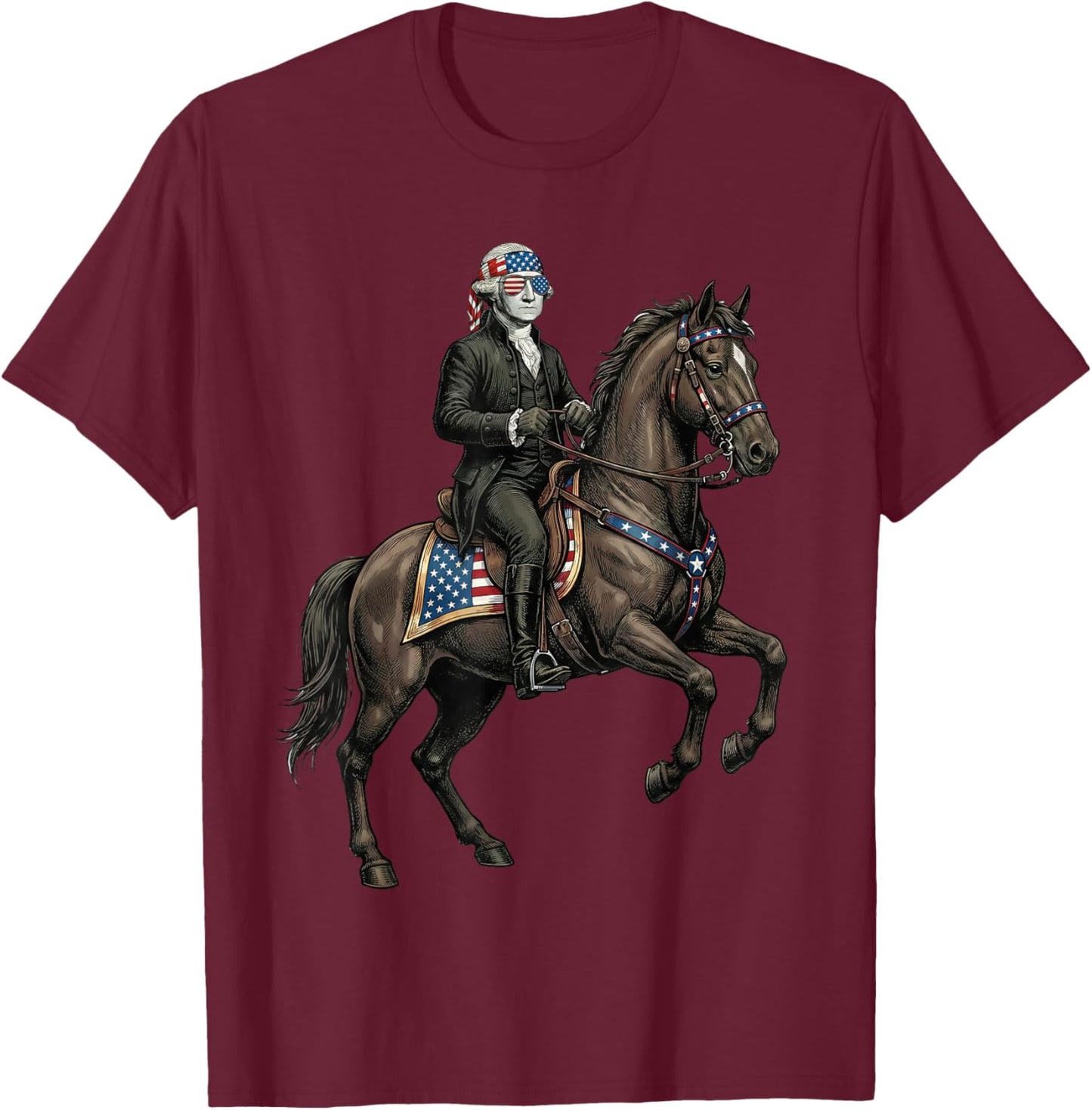 George Washington on Horse Patriotic 4th of July Horse Lover T-Shirt - T-Shirt | Maroon