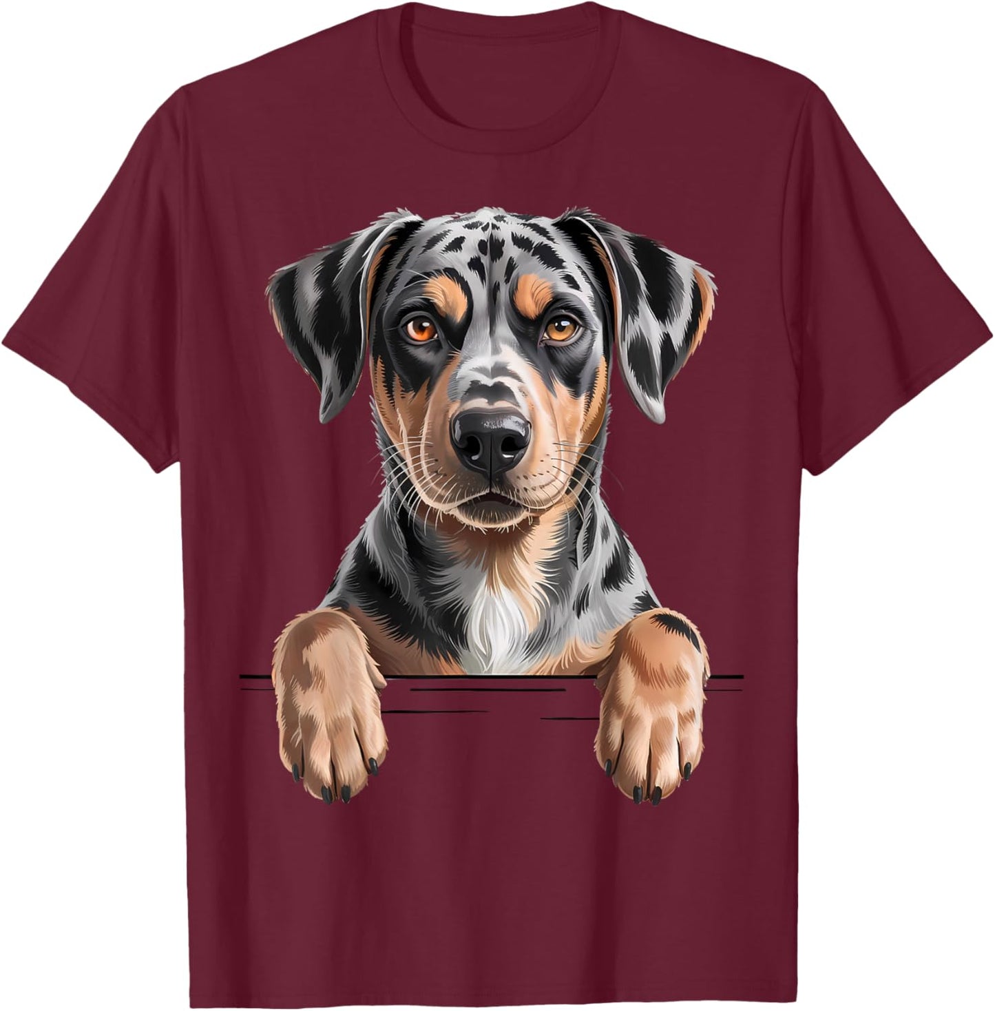 Catahoula Leopard Dog Cute Funny Peeking Puppy T-Shirt - T-Shirt | Maroon