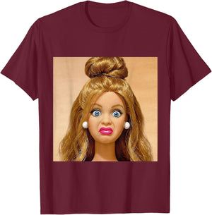 Funny Disgusting Doll Face Meme T-Shirt - T-Shirt | Maroon