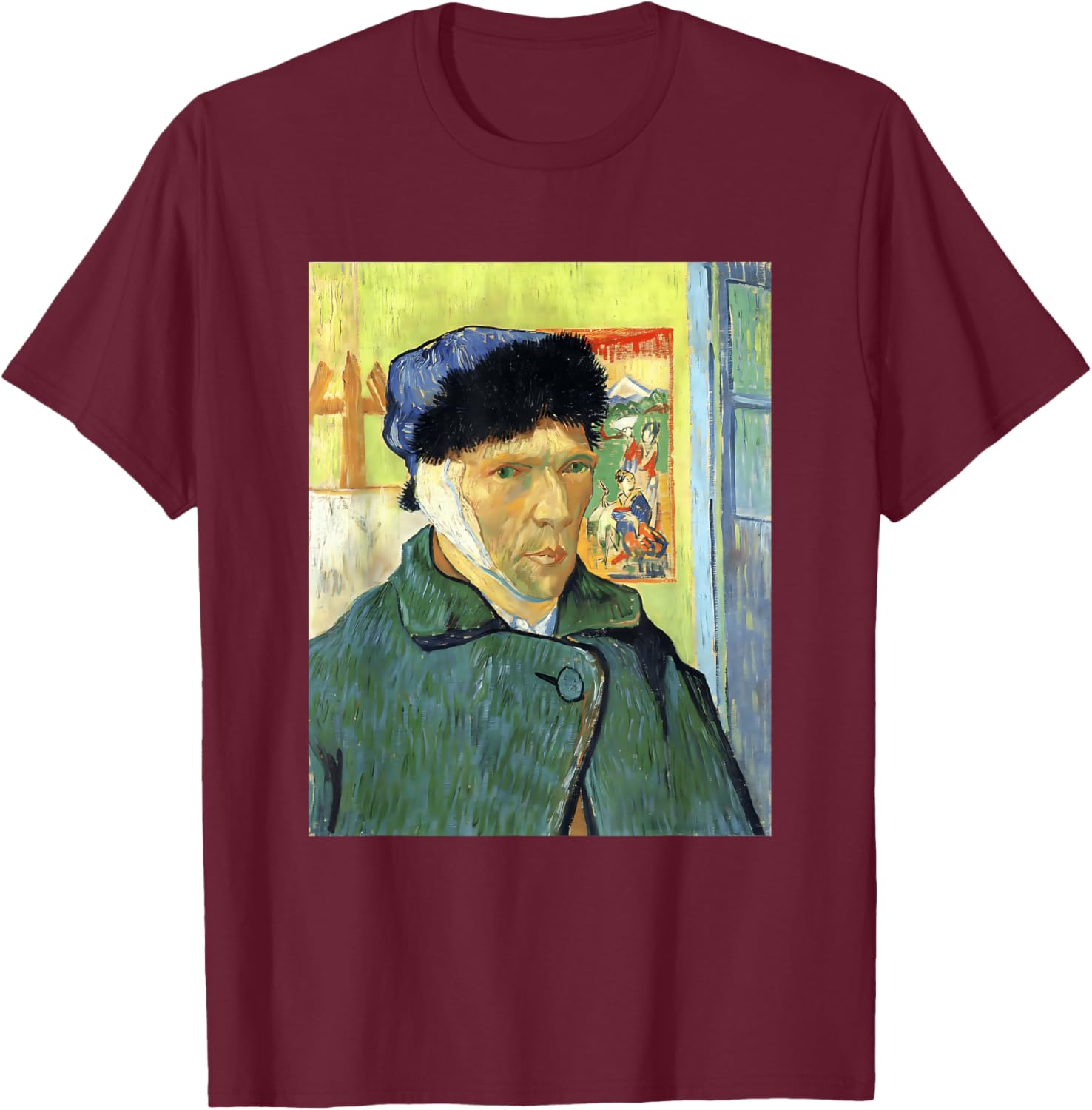Self Portrait with Bandaged Ear by Vincent Van Gogh (1889) T-Shirt - T-Shirt | Maroon