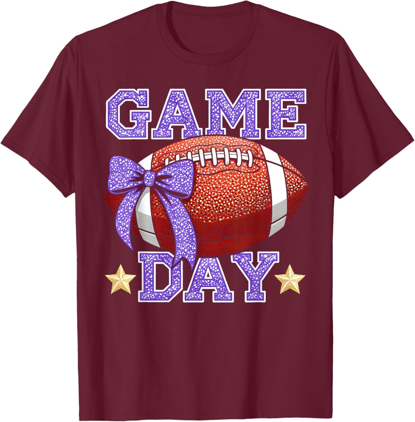 Game Day Football Season Football Mama Mom Purple Gold Vibes T-Shirt - T-Shirt | Maroon