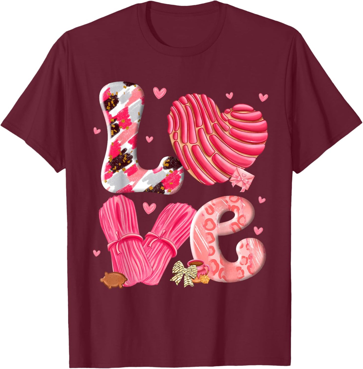 Concha Love Valentine's Day Mexican Sweet Pan Dulce Lover T-Shirt - T-Shirt | Maroon