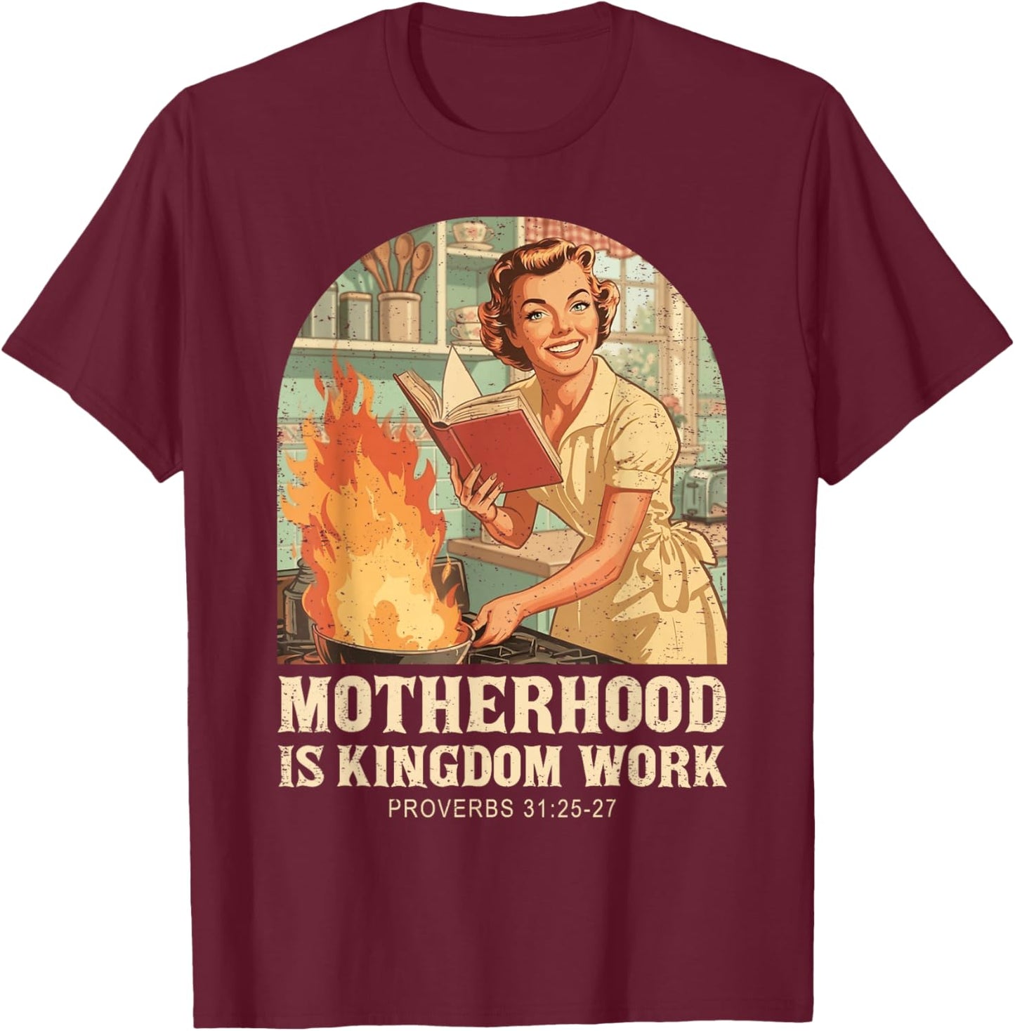 Christian Mom Motherhood is Kingdom Work Vintage Jesus T-Shirt - T-Shirt | Maroon