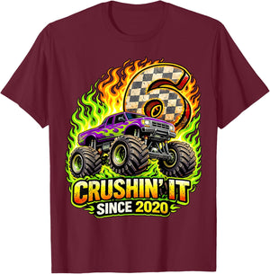 Birthday Monster Truck 6 Year Old Boys 6th Party Born 2020 T-Shirt - T-Shirt | Maroon
