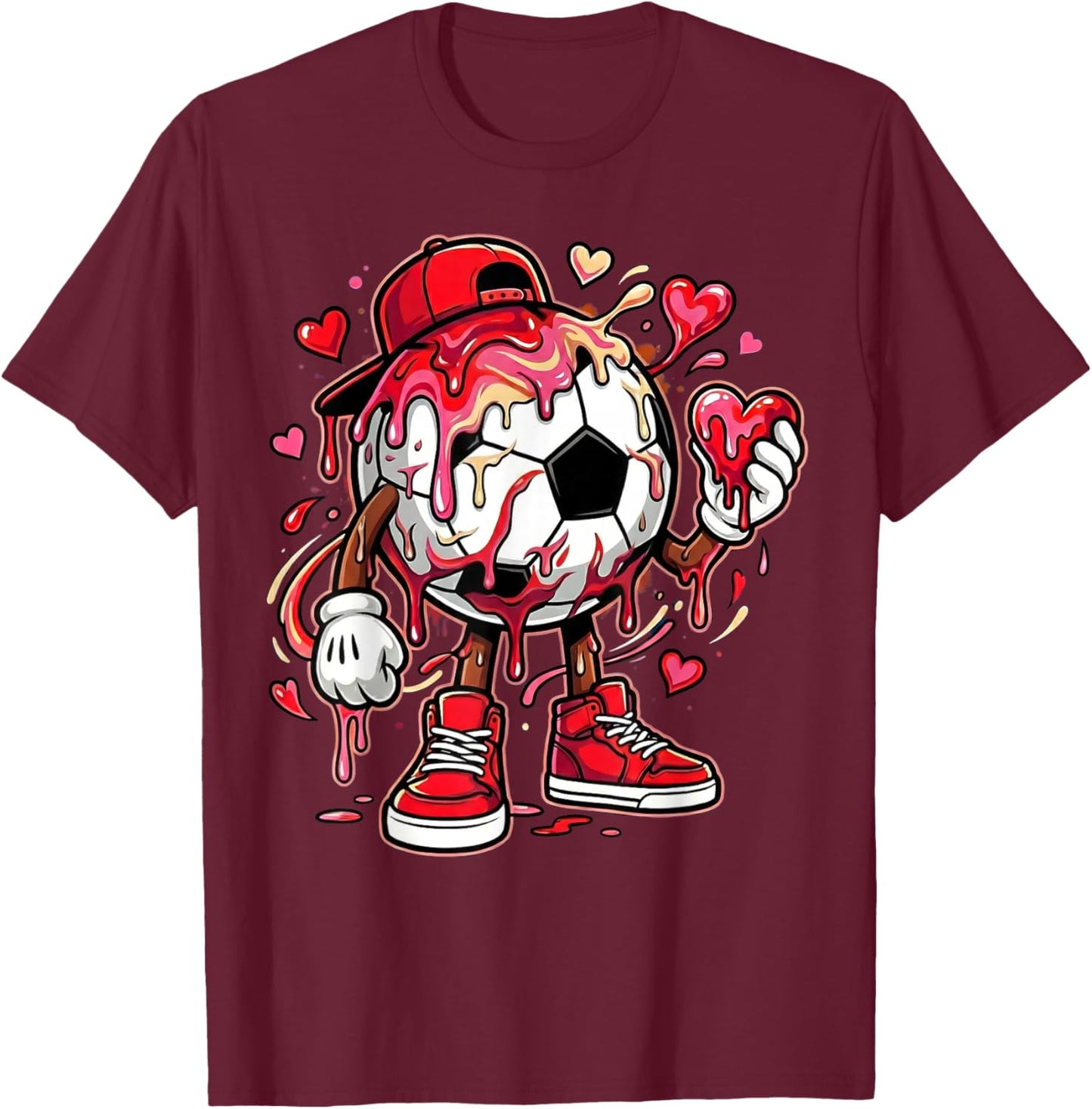 Soccer Football Drip Heart Icecream Happy Valentine's Day T-Shirt - T-Shirt | Maroon