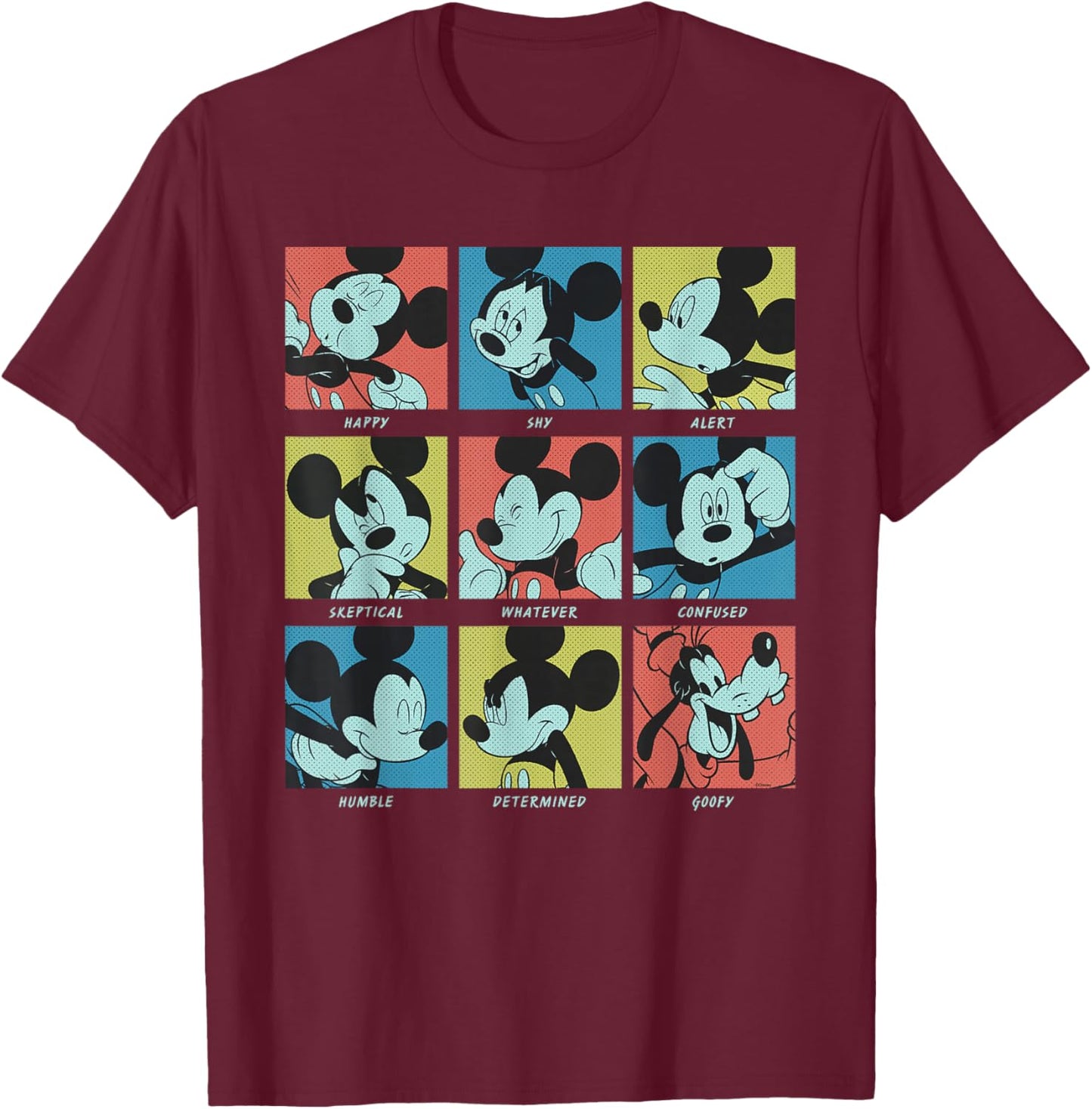 Disney Mickey Mouse and Goofy Current Mood Funny Retro Moods T-Shirt - T-Shirt | Maroon