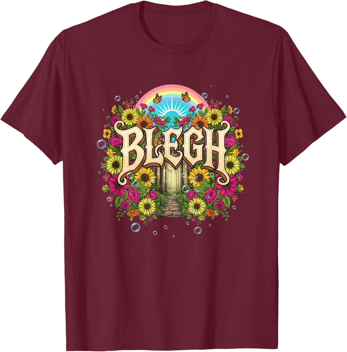 Blegh Floral Gothic Rainbow Sunforest Funny Graphic T-Shirt - T-Shirt | Maroon