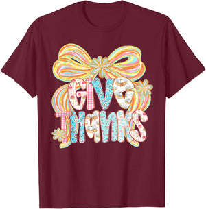 Thanksgiving Give Thanks Floral Fall Coquette Women Girl Kid T-Shirt - T-Shirt | Maroon