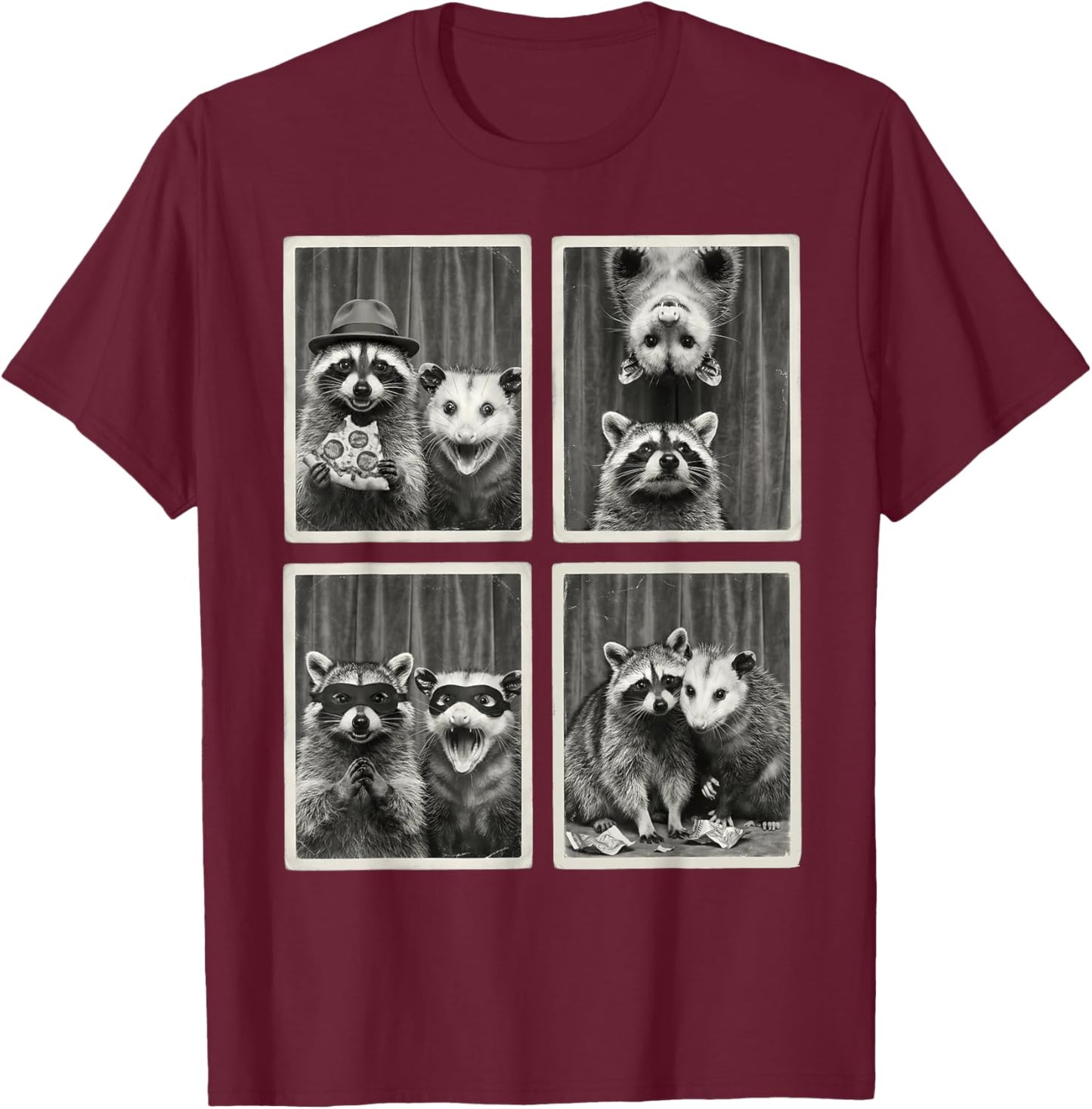 Funny Raccoon Opossum Photobooth Selfie Photo Animal Lovers T-Shirt - T-Shirt | Maroon