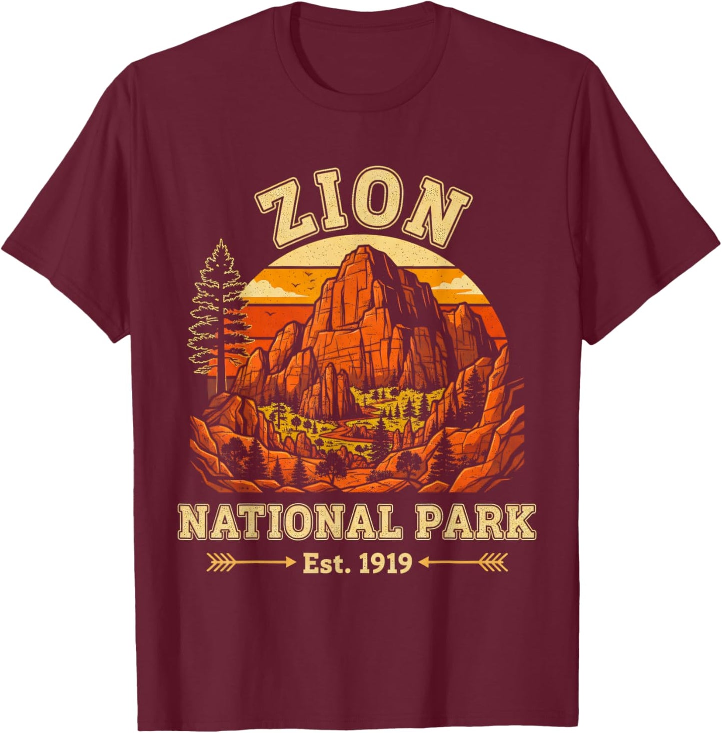 Zion National Park Utah USA Outdoor Vintage Men Women T-Shirt - T-Shirt | Maroon