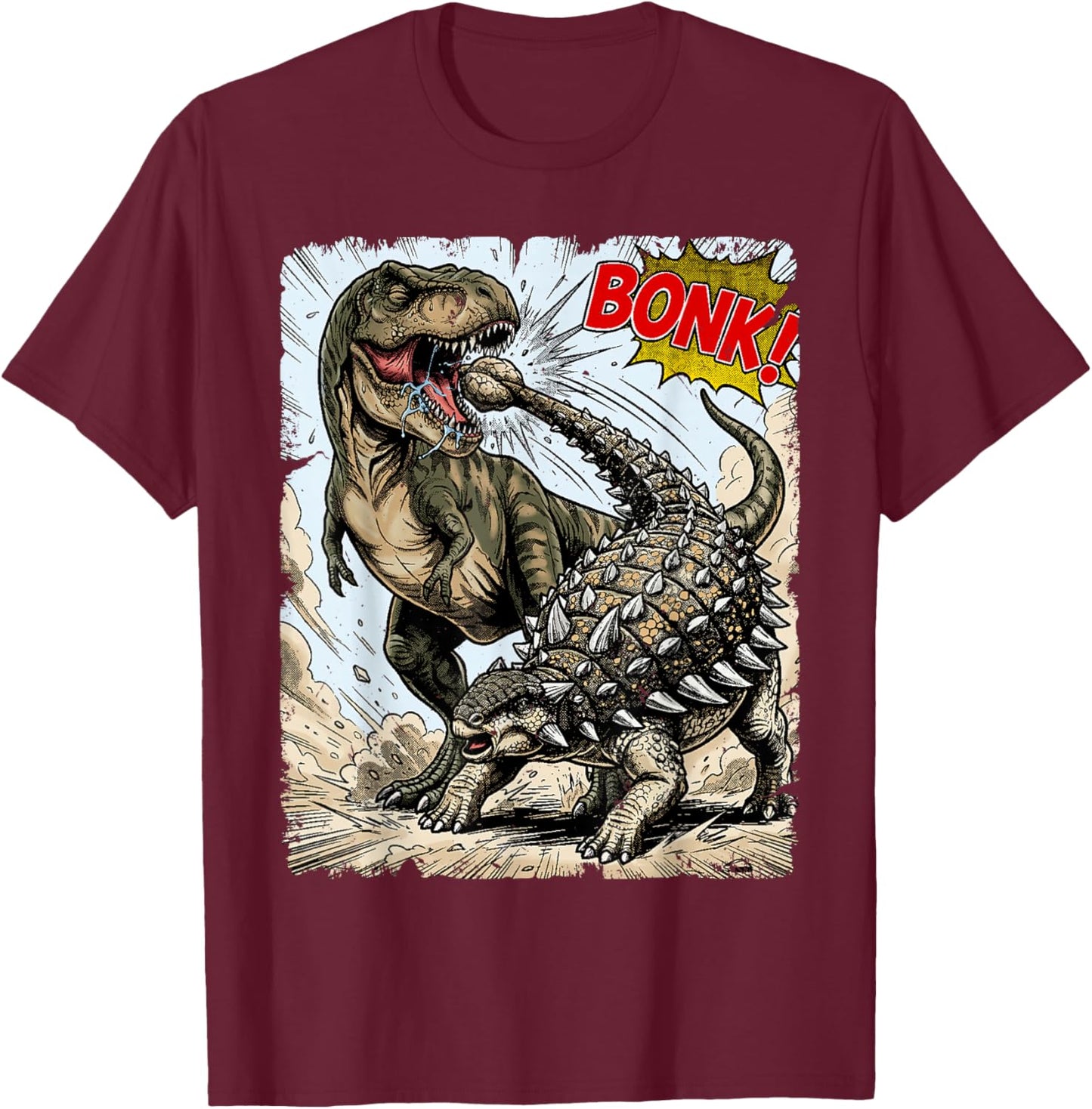 Bonk Dinosaur Funny Prehistoric Ankylosaurus Dino Meme T-Shirt - T-Shirt | Maroon