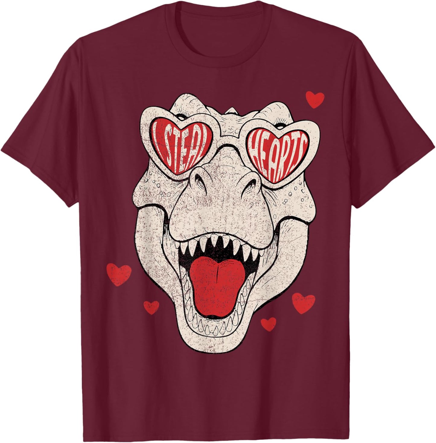 Kids I Steal Hearts Trex Dino Boy Valentines Toddler Kids T-Shirt - T-Shirt | Maroon