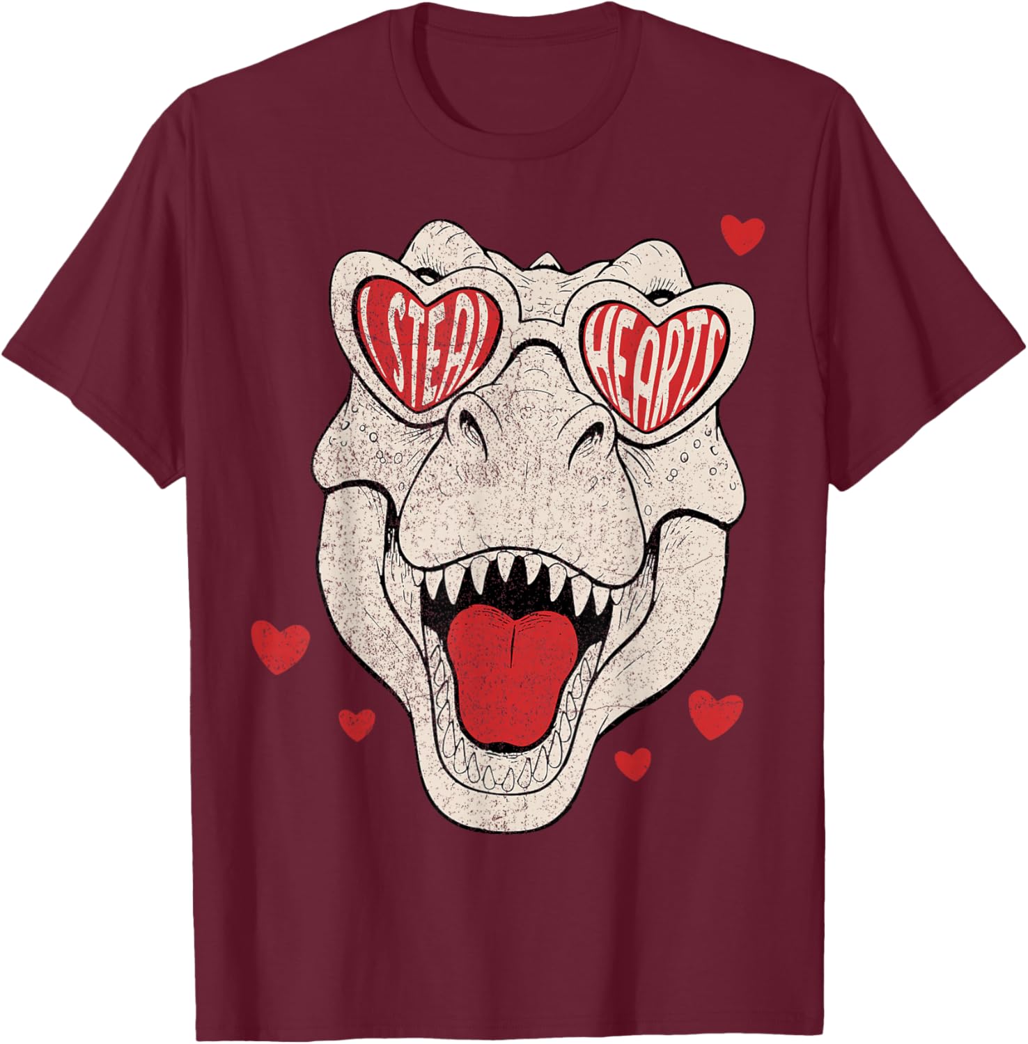 Kids I Steal Hearts Trex Dino Boy Valentines Toddler Kids T-Shirt - T-Shirt | Maroon