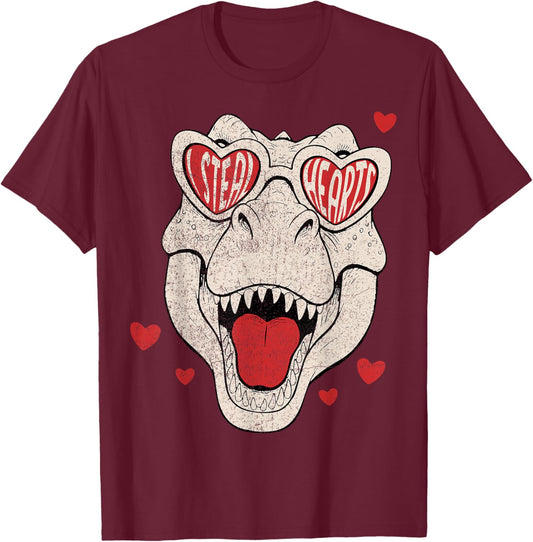 Kids I Steal Hearts Trex Dino Boy Valentines Toddler Kids T-Shirt - T-Shirt | Maroon