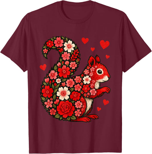 Cute Valentine Day Funny Girls Squirrel Valentines Day Women T-Shirt - T-Shirt | Maroon