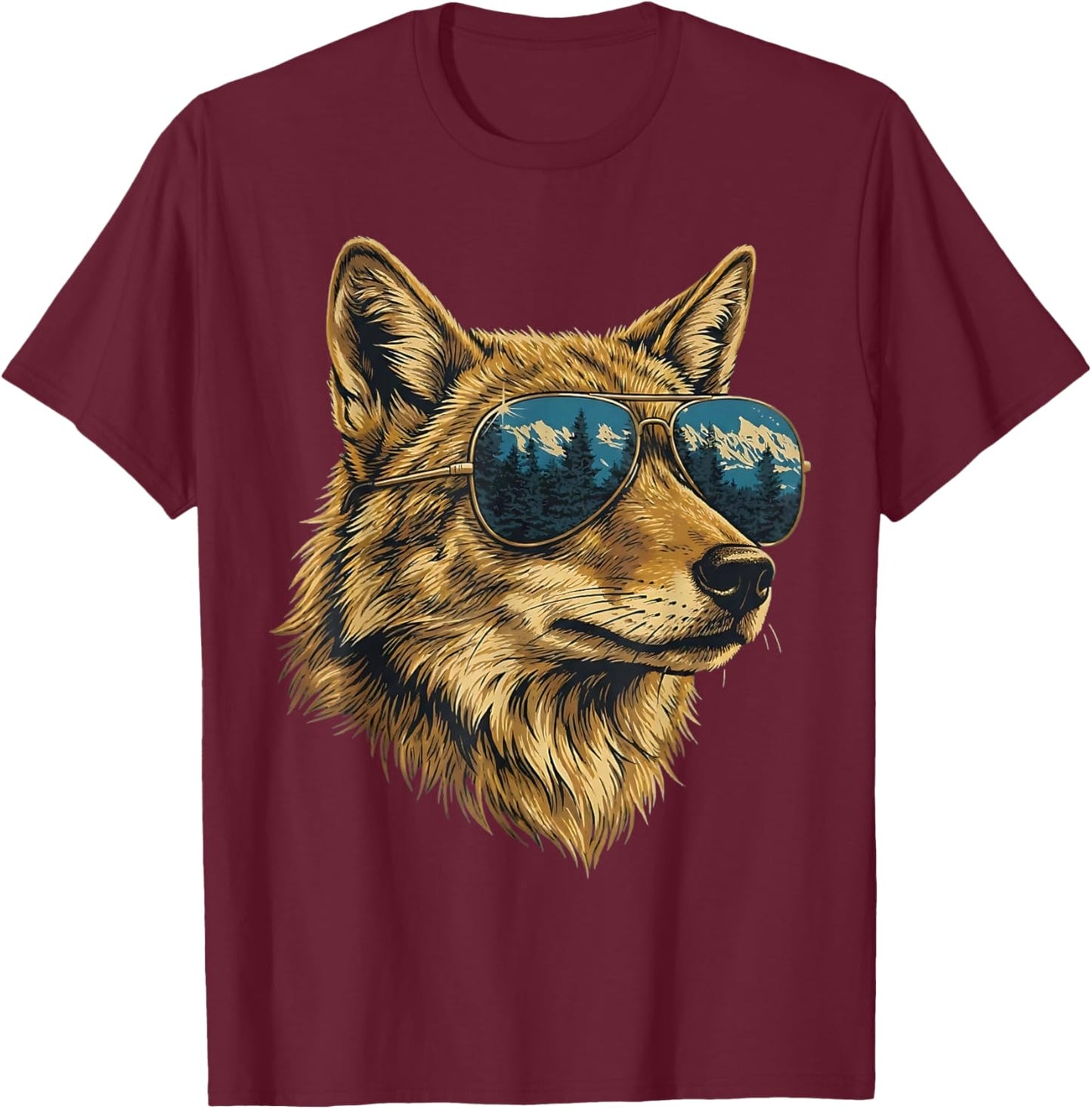 Cool Retro Coyote Sunglasses Wildlife Animal Boys Kids T-Shirt - T-Shirt | Maroon