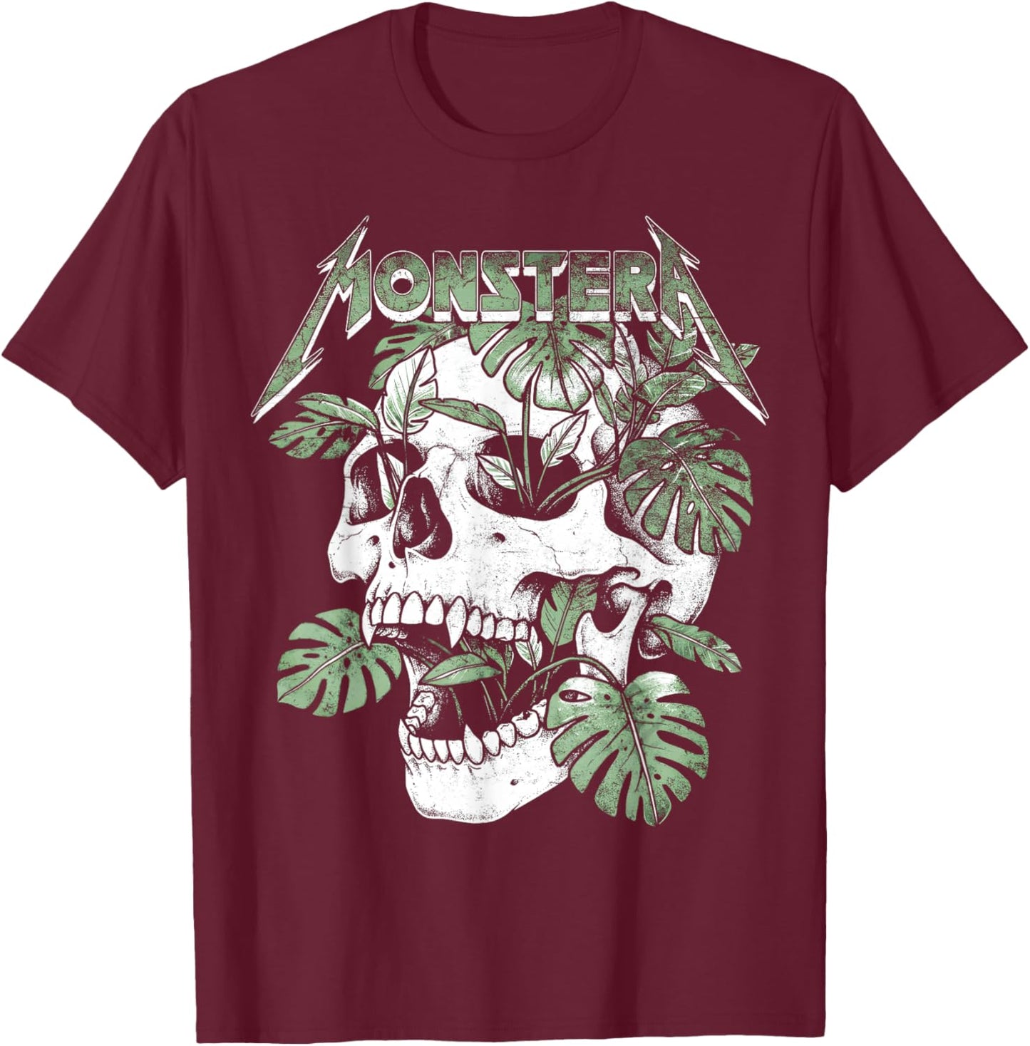 Monstera Funny Skull Plant Lover Grunge Gardener Women Men T-Shirt - T-Shirt | Maroon