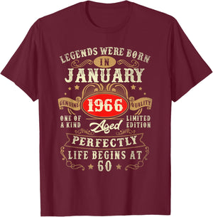 60 Year Old Vintage Made in January 1966 60th Birthday Men T-Shirt - T-Shirt | Maroon