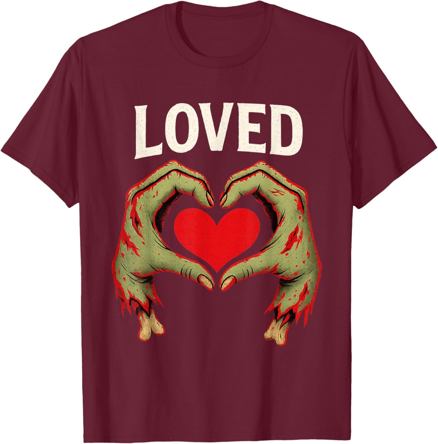 Loved Creepy Monster Hands Heart Pastel Goth Valentines Day T-Shirt - T-Shirt | Maroon