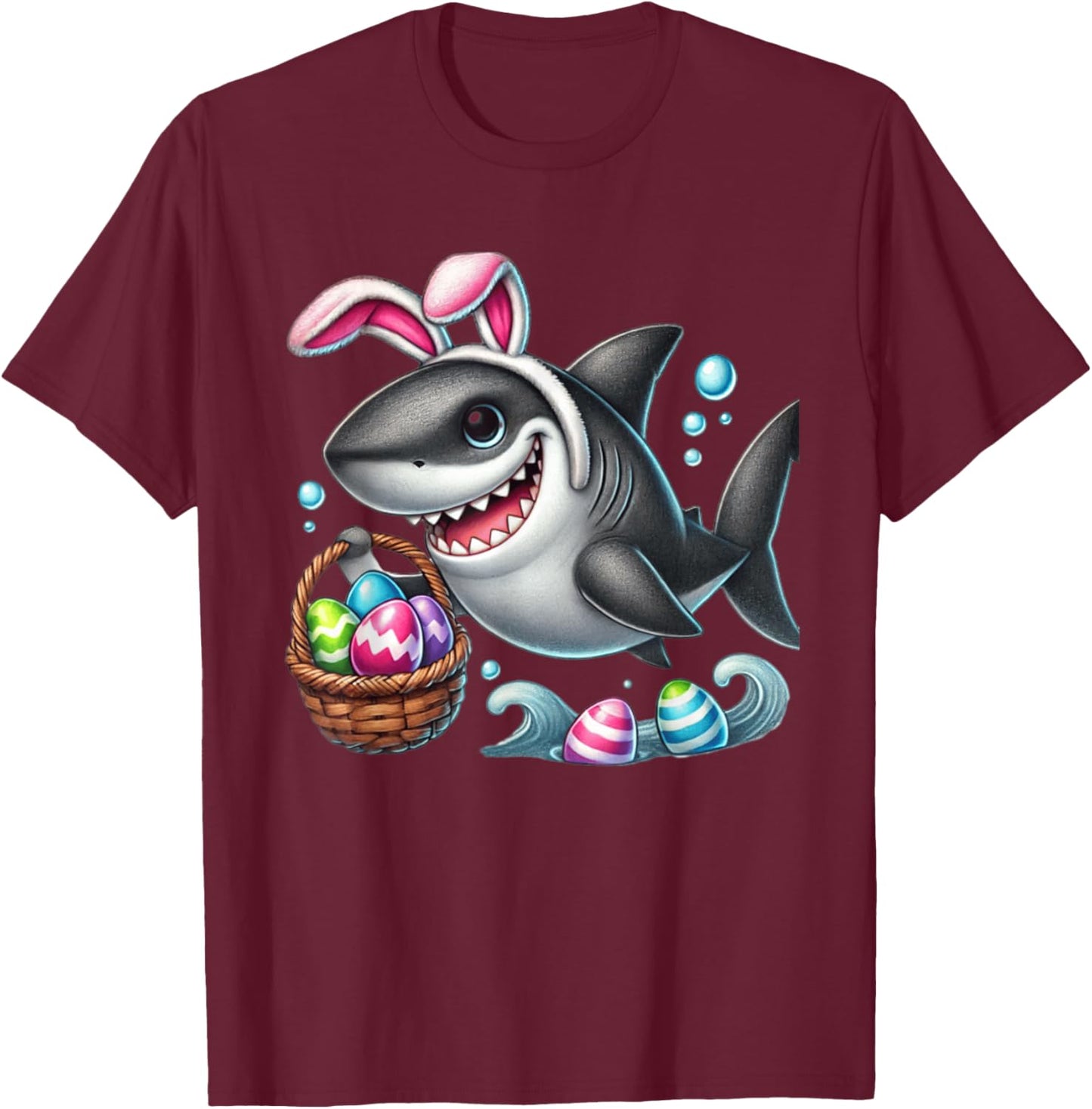 Easter Shark Easter Basket Bunny Ears Happy Easter Boys T-Shirt - T-Shirt | Maroon