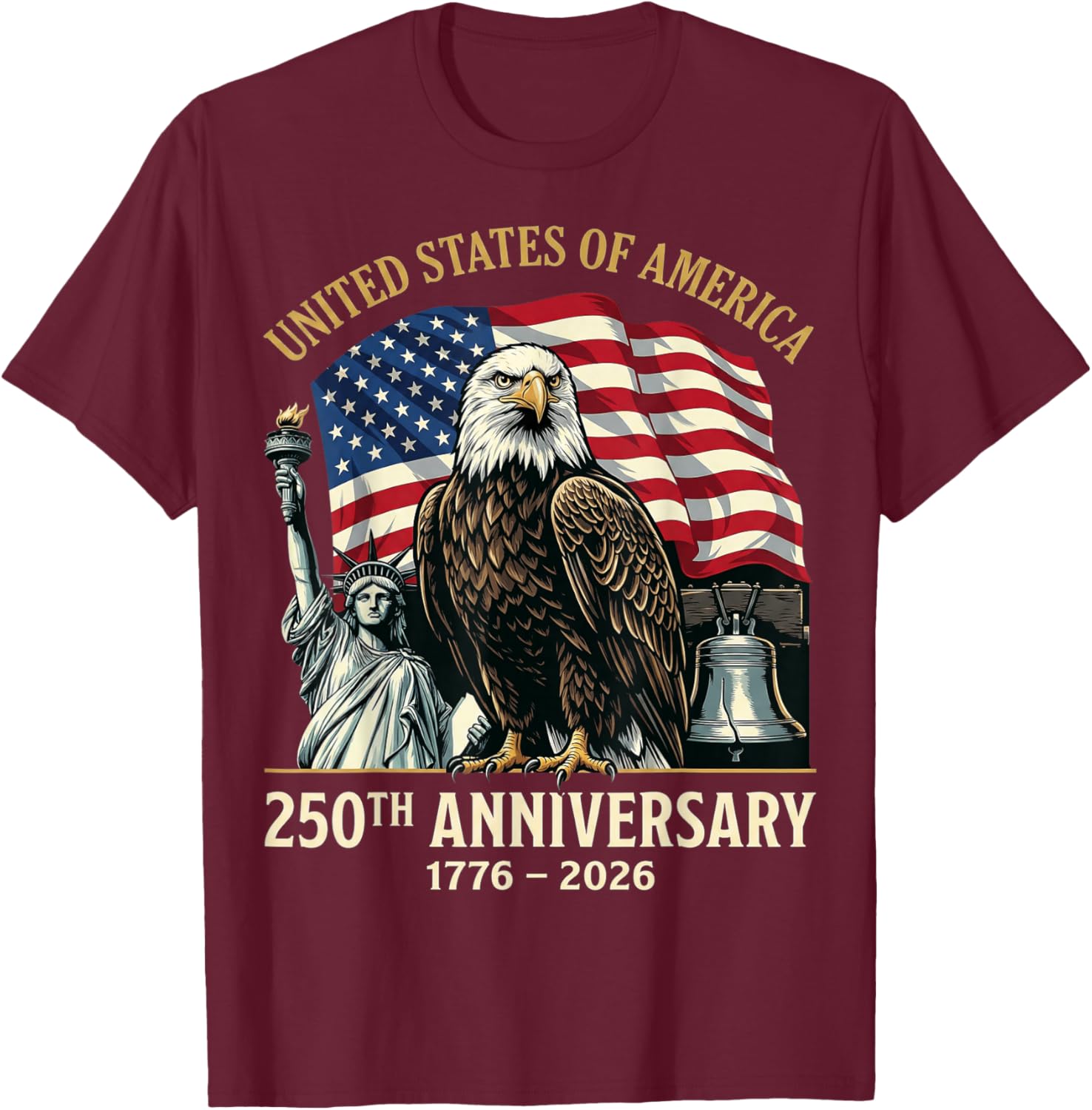 250th Anniversary USA Shirt Patriotic Freedom 4th of July T-Shirt - T-Shirt | Maroon