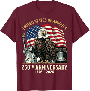 250th Anniversary USA Shirt Patriotic Freedom 4th of July T-Shirt - T-Shirt | Maroon