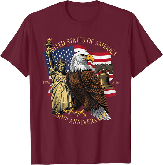 250 Years 1776-2026 250th Birthday Eagle Liberty Bell T-Shirt - T-Shirt | Maroon