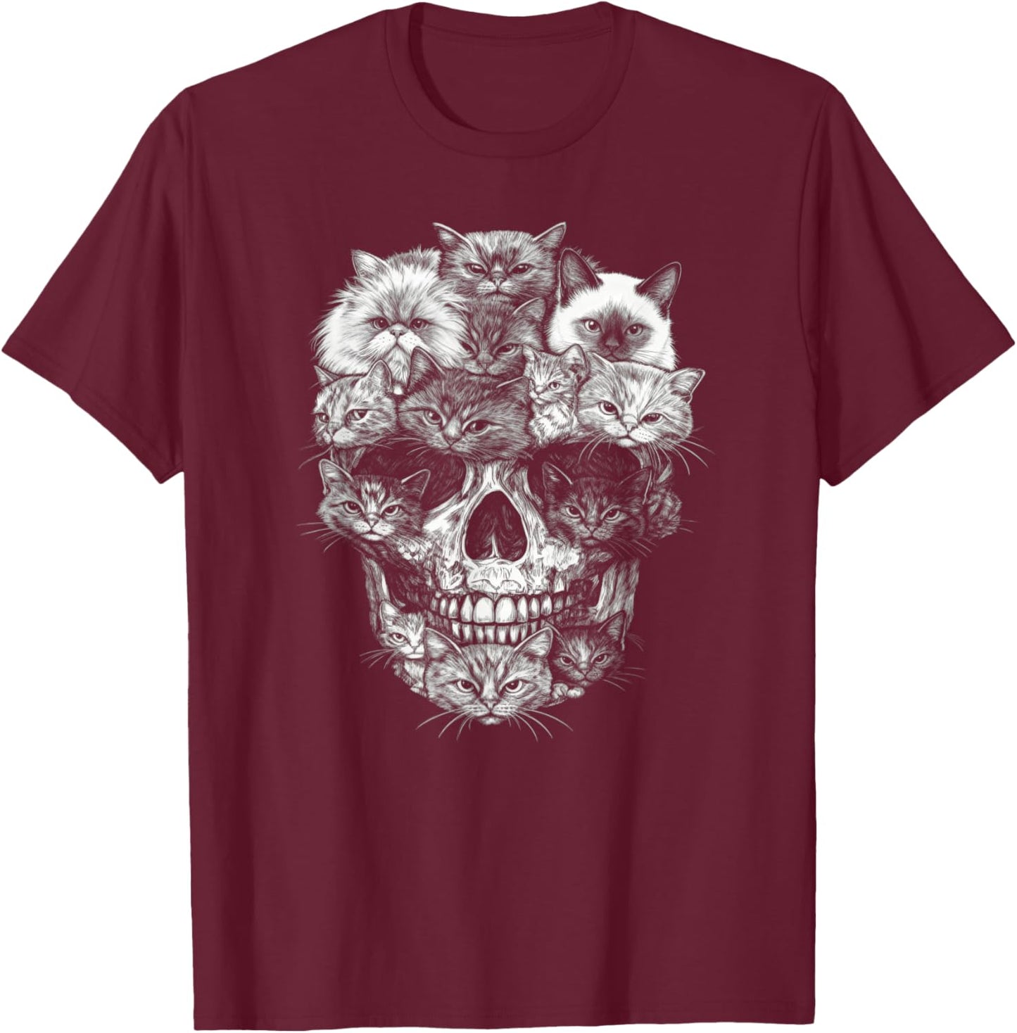 A Skull But It's Cats Kitty Skeleton Halloween Cat Skull T-Shirt - T-Shirt | Maroon