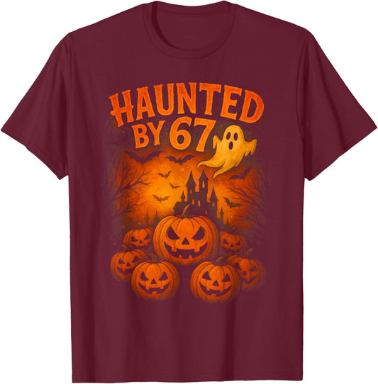 67 Meme Trendy Ghost Halloween Funny Six Seven Gen Alpha Z T-Shirt - T-Shirt | Maroon
