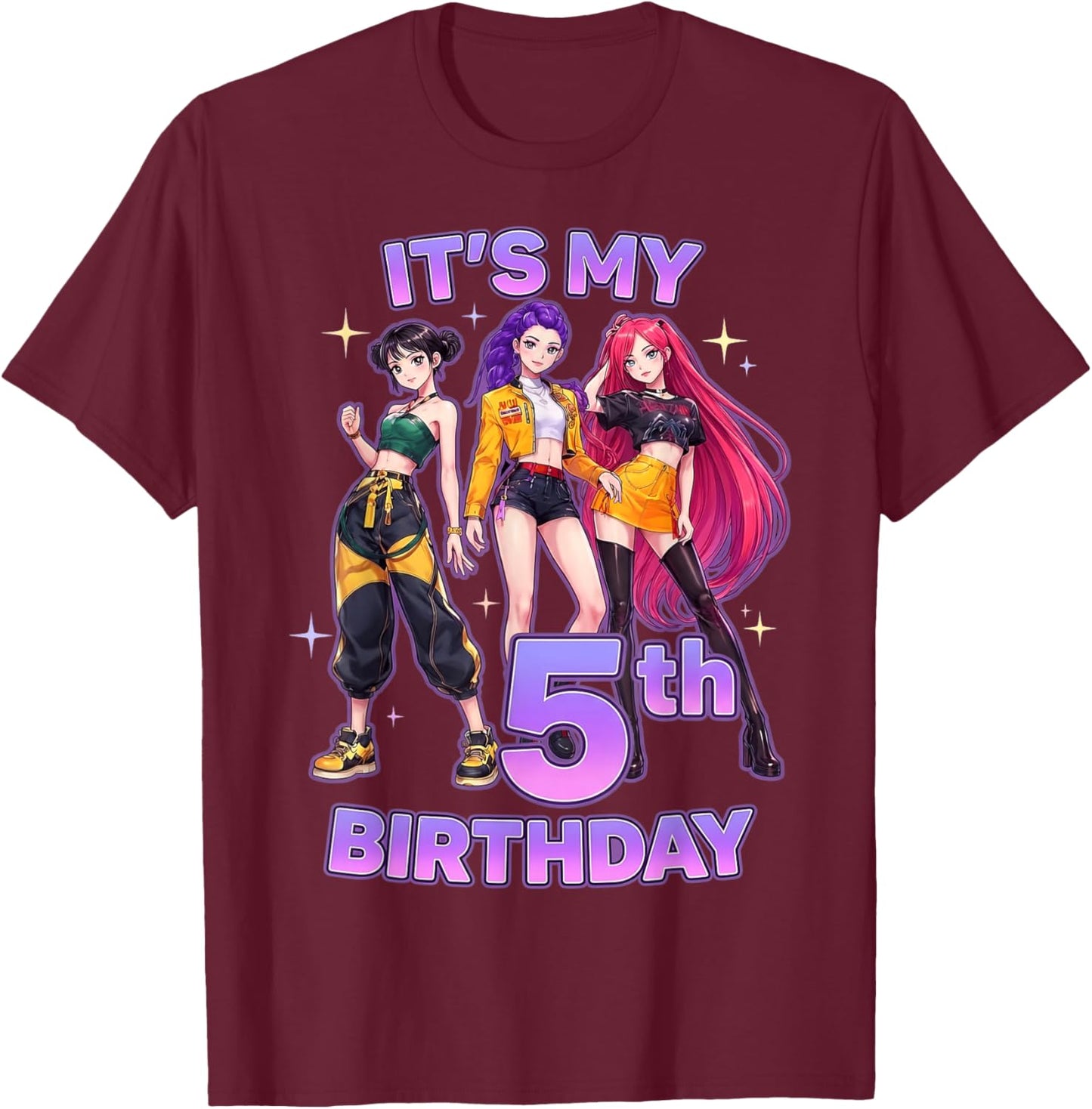 5 Years Old Birthday K pop Kids 5th Bday Girls K-pop T-Shirt - T-Shirt | Maroon