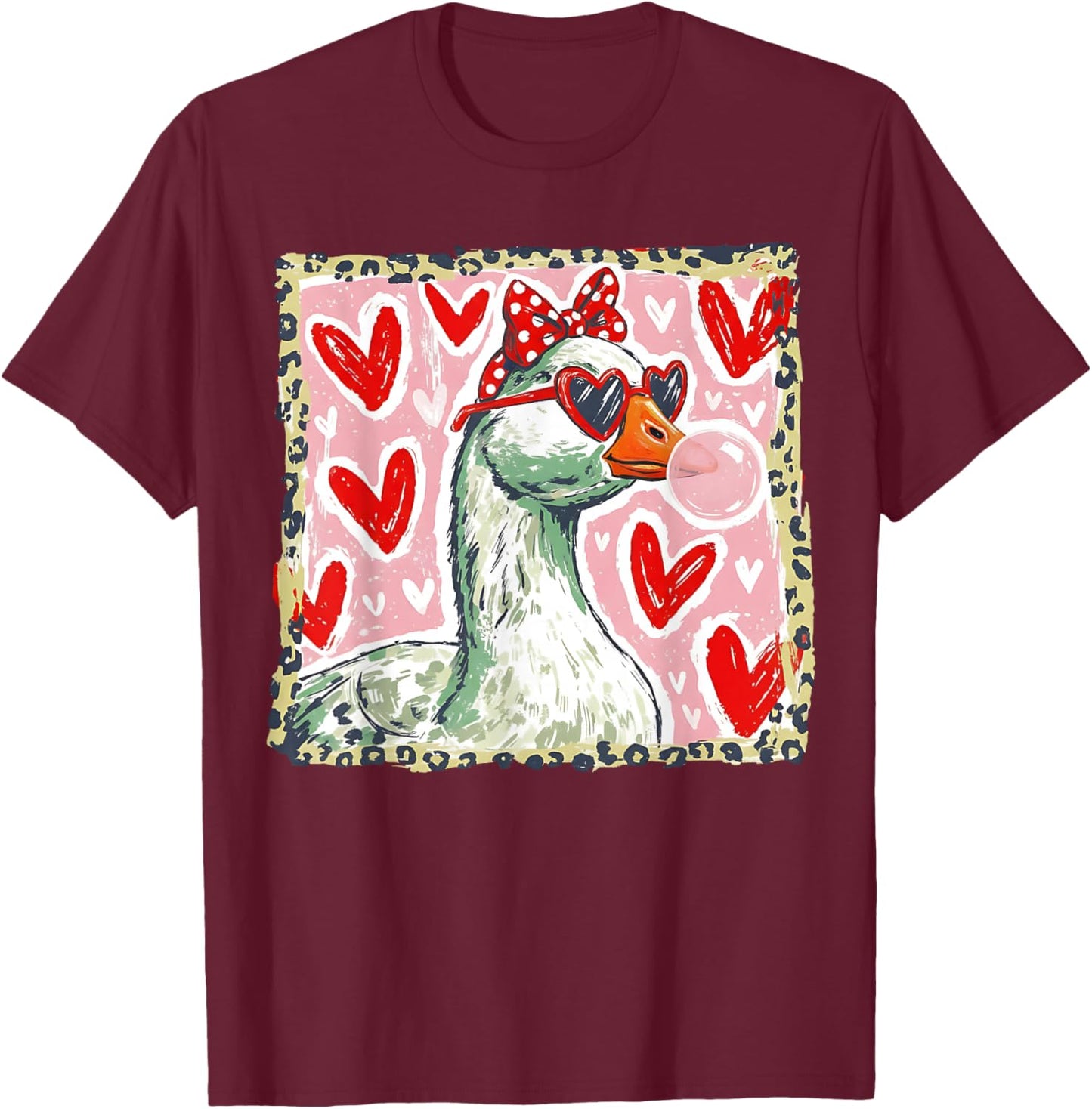 Valentine Geese Funny Love Hearts Heart Sunglasses Bubblegum T-Shirt - T-Shirt | Maroon