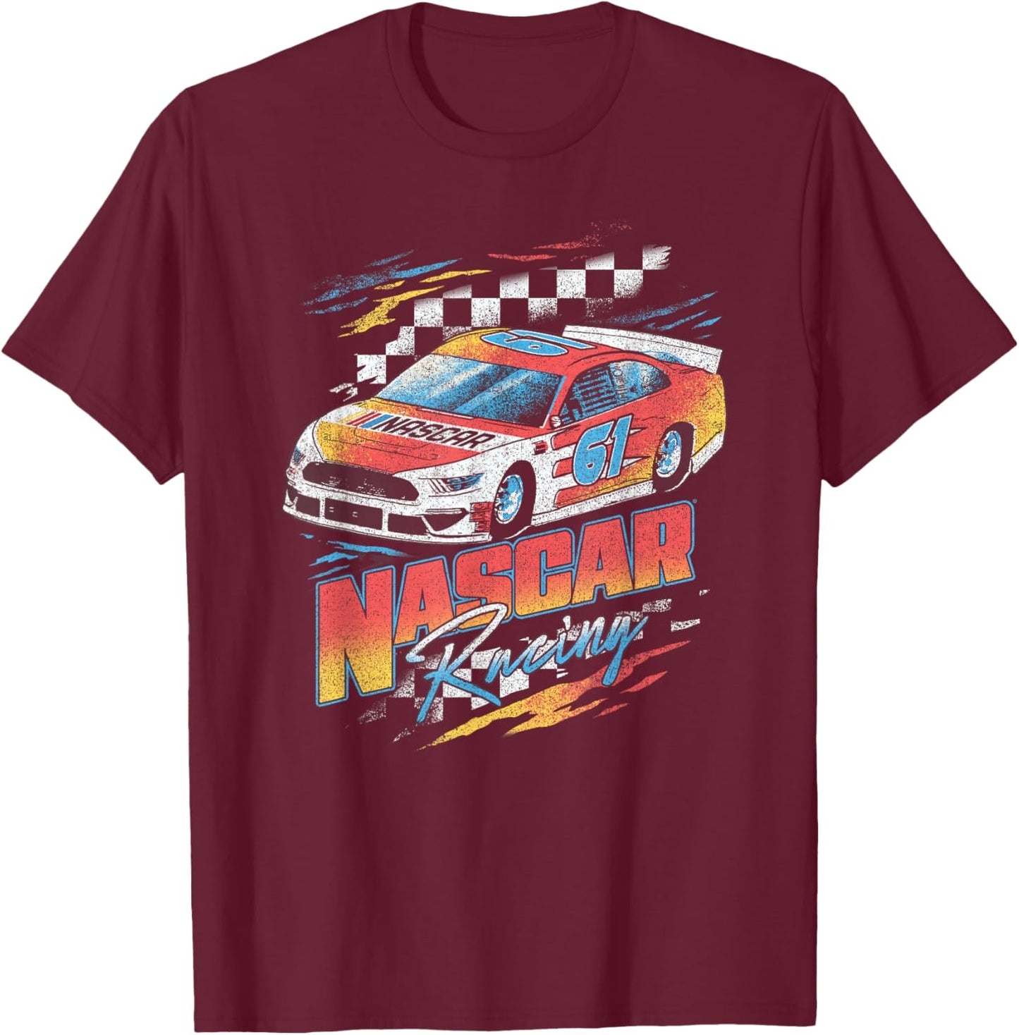 NASCAR Racing Checkers Full Color Distressed Poster T-Shirt - T-Shirt | Maroon