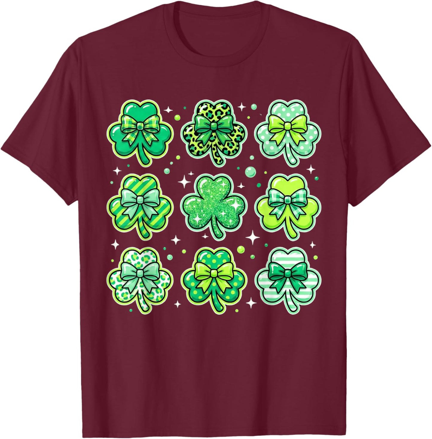 Lucky Coquette Shamrock Bow St Patricks Day Retro Women Girl T-Shirt - T-Shirt | Maroon