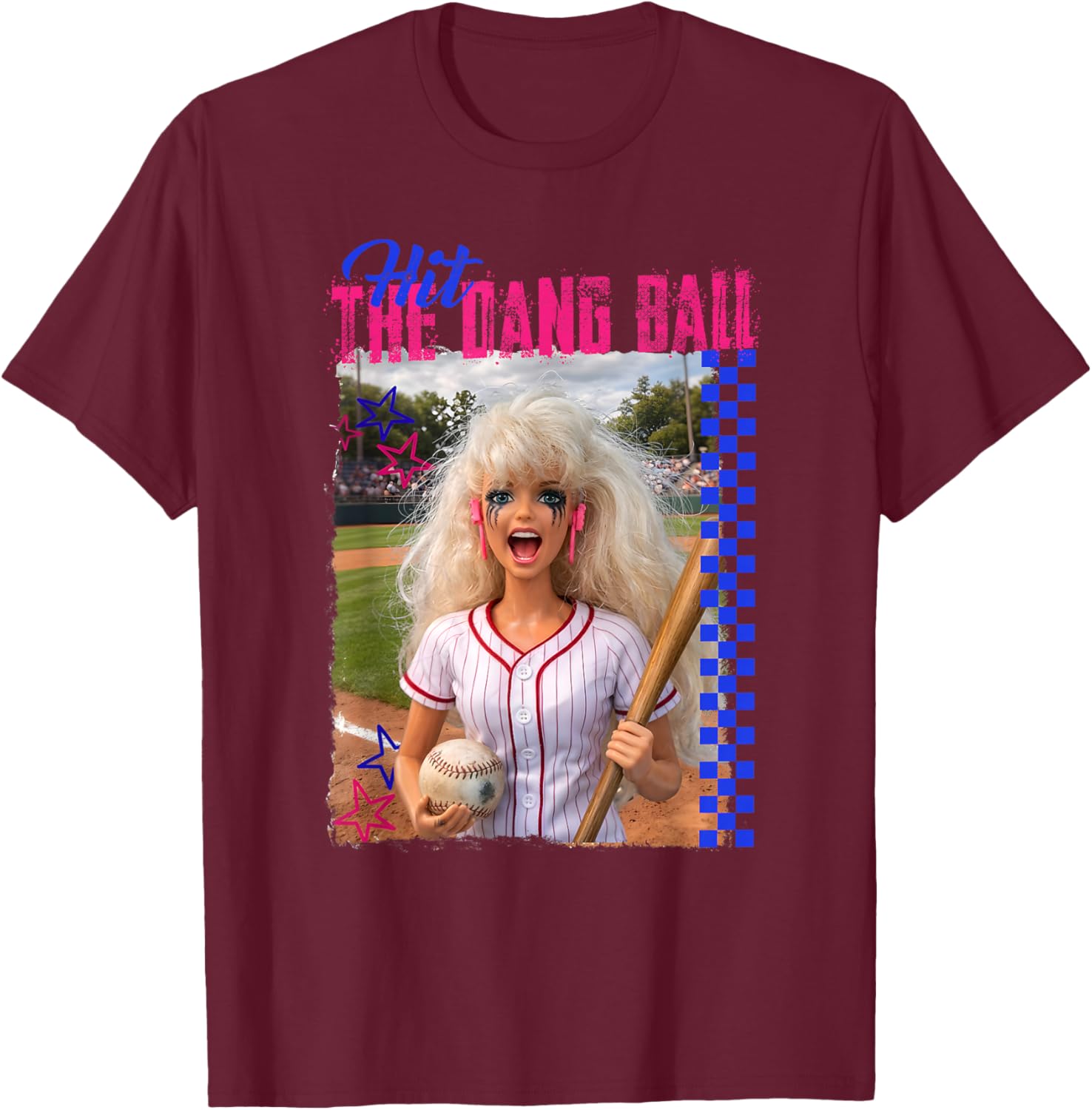 Hit The Dang Ball Baseball Mom Gameday Funny Doll Face Meme T-Shirt - T-Shirt | Maroon