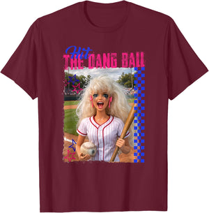 Hit The Dang Ball Baseball Mom Gameday Funny Doll Face Meme T-Shirt - T-Shirt | Maroon