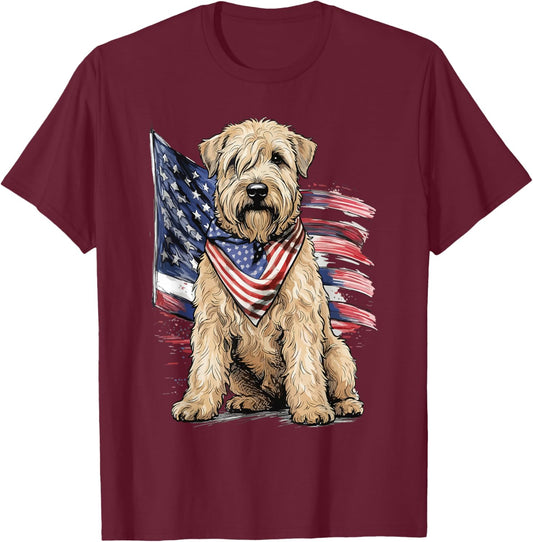 Soft Coated Wheaten Terrier 4th of July Patriotic Dog T-Shirt - T-Shirt | Maroon