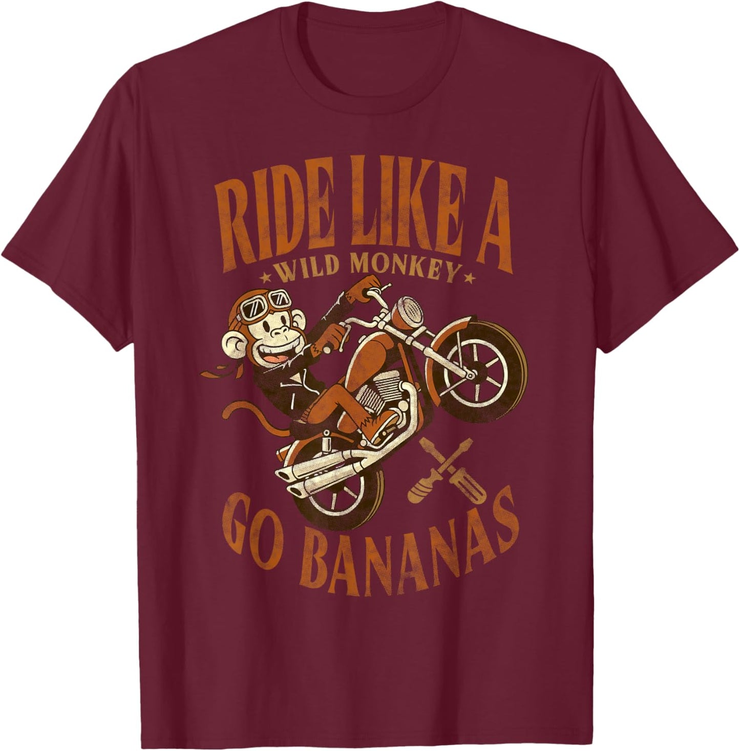 Biker Monkey Ride Like A Wild Monkey Go Bananas Motorcycle T-Shirt - T-Shirt | Maroon