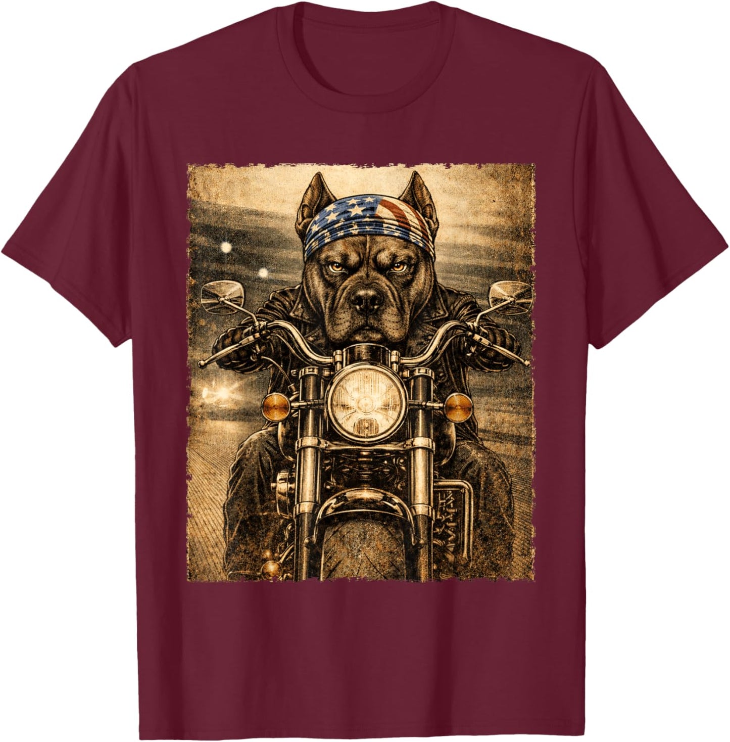 Vintage Presa Canario Dog Biker Riding Classic Motorcycle T-Shirt - T-Shirt | Maroon