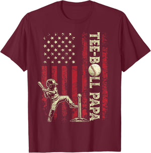 Ball Papa American US Flag Patriotic Papa Fathers Day T-Shirt - T-Shirt | Maroon