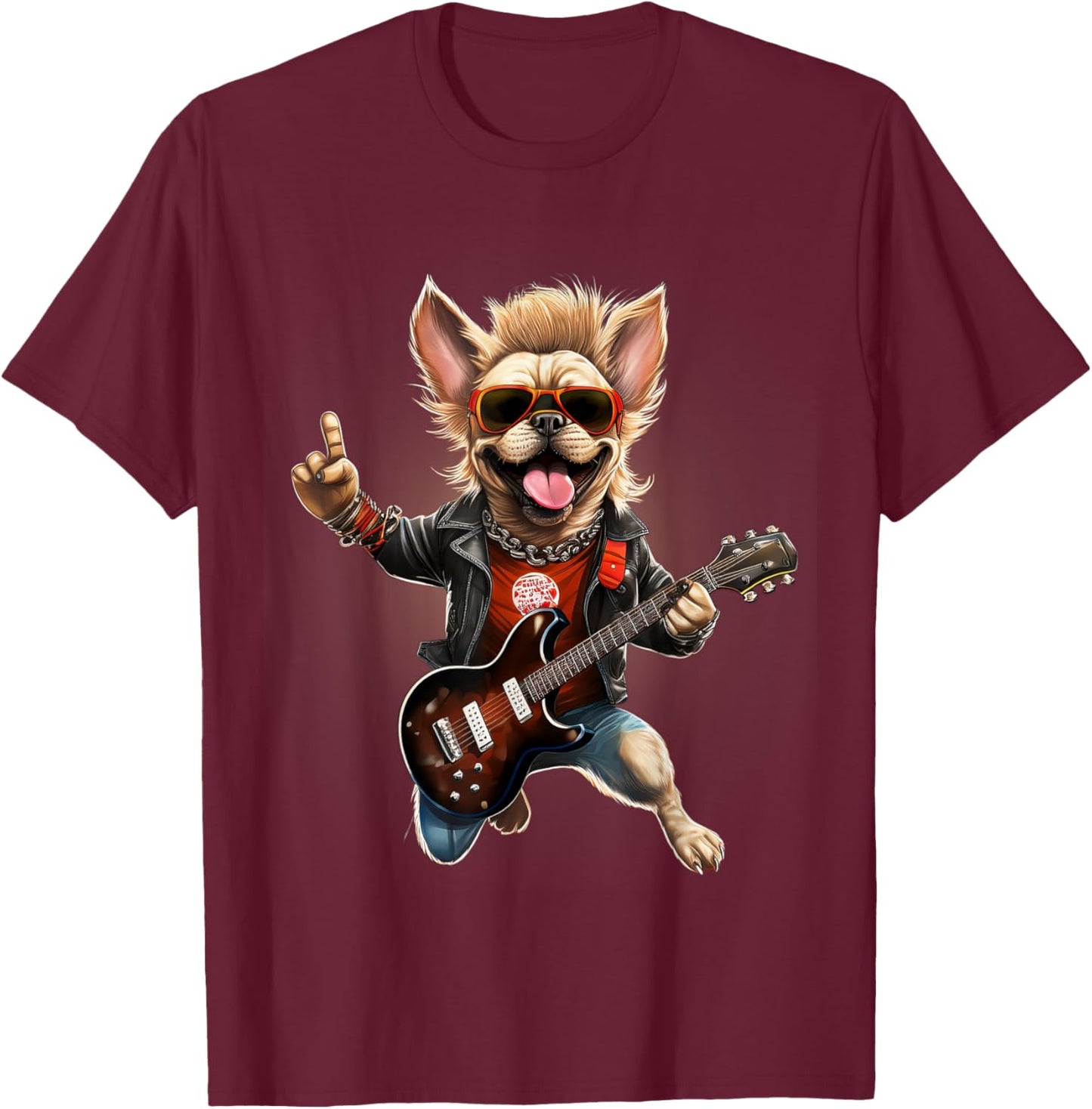 Vintage Punk Guitar French Bulldog T-Shirt - T-Shirt | Maroon