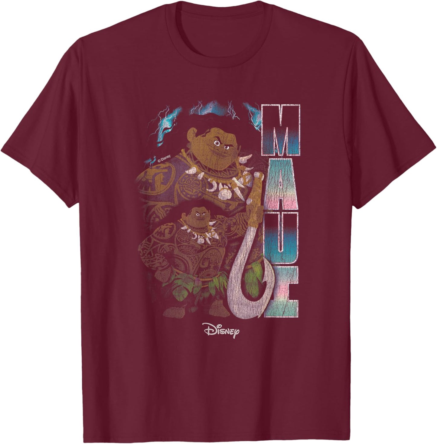Disney Moana Maui Distressed T-Shirt - T-Shirt | Maroon