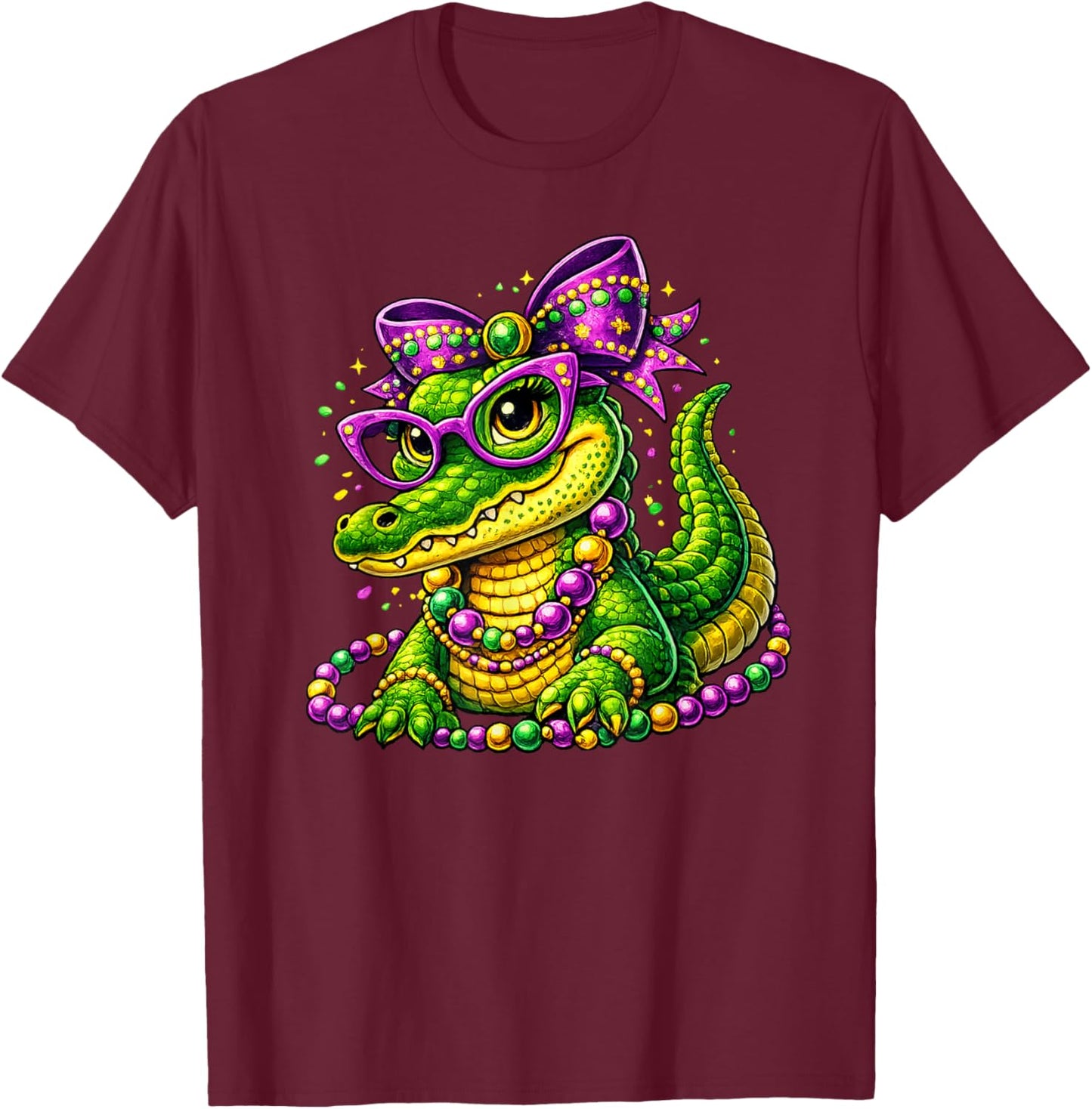 Cute Mardi Gras Alligator Gator Beads Mask Carnival Couples T-Shirt - T-Shirt | Maroon